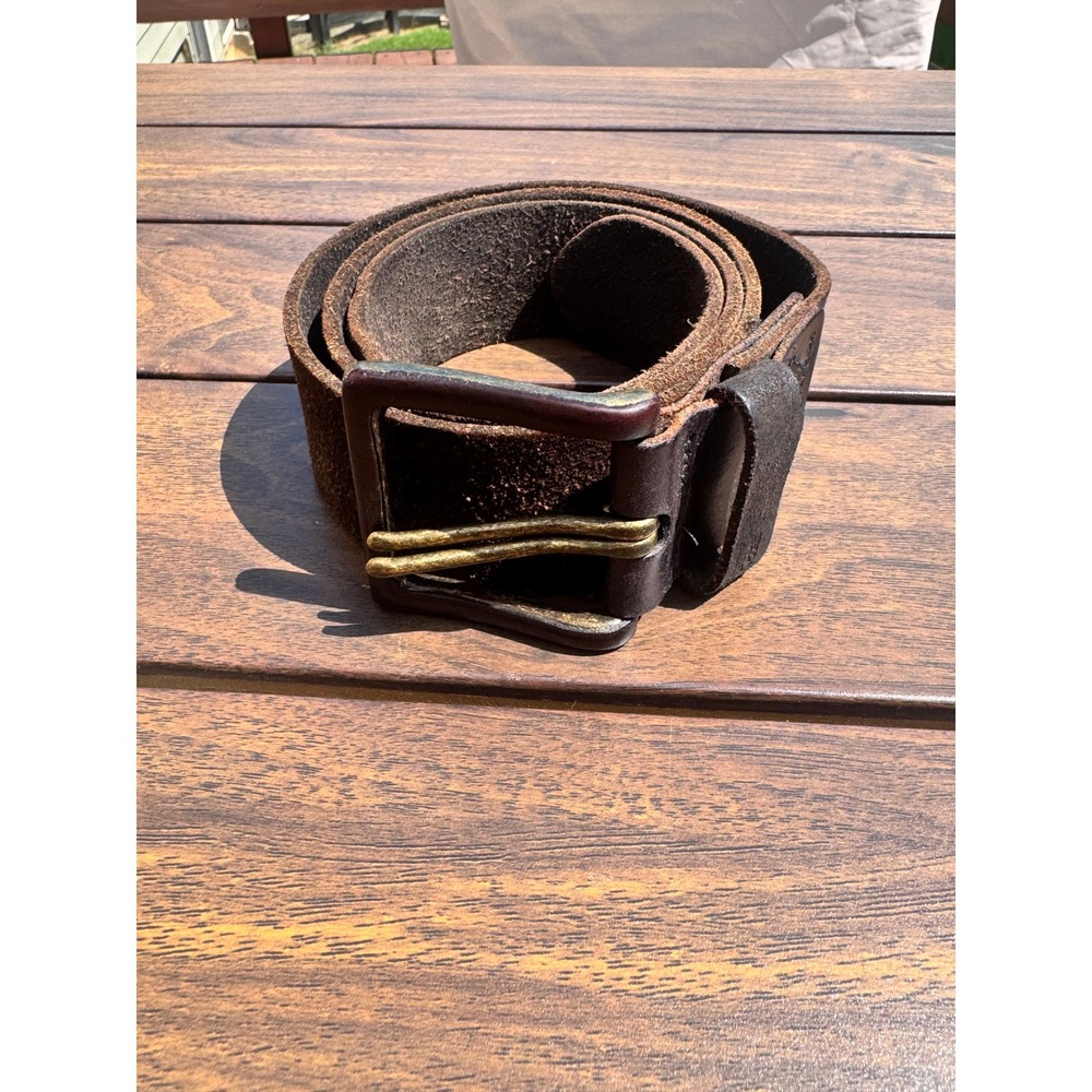 John Varvatos Star USA Mens Brown Suede Leather Double Prong Belt 40 48 Inch